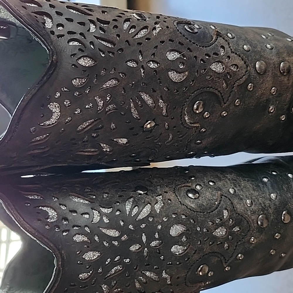Women's Corral Fango Antiqued Studded & Silver Inlay Boots Size 9.5M - Picture 7 of 16
